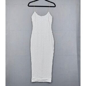 JLUXLABEL White Sequin Midi Bodycon Dress Clear Straps Size M Bridal Cocktail